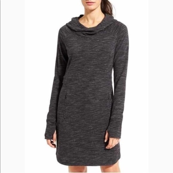 Athleta, Power Down Hoodie Dress, Black Heather,Zipper Pockets, Like New,Size S - Picture 1 of 15